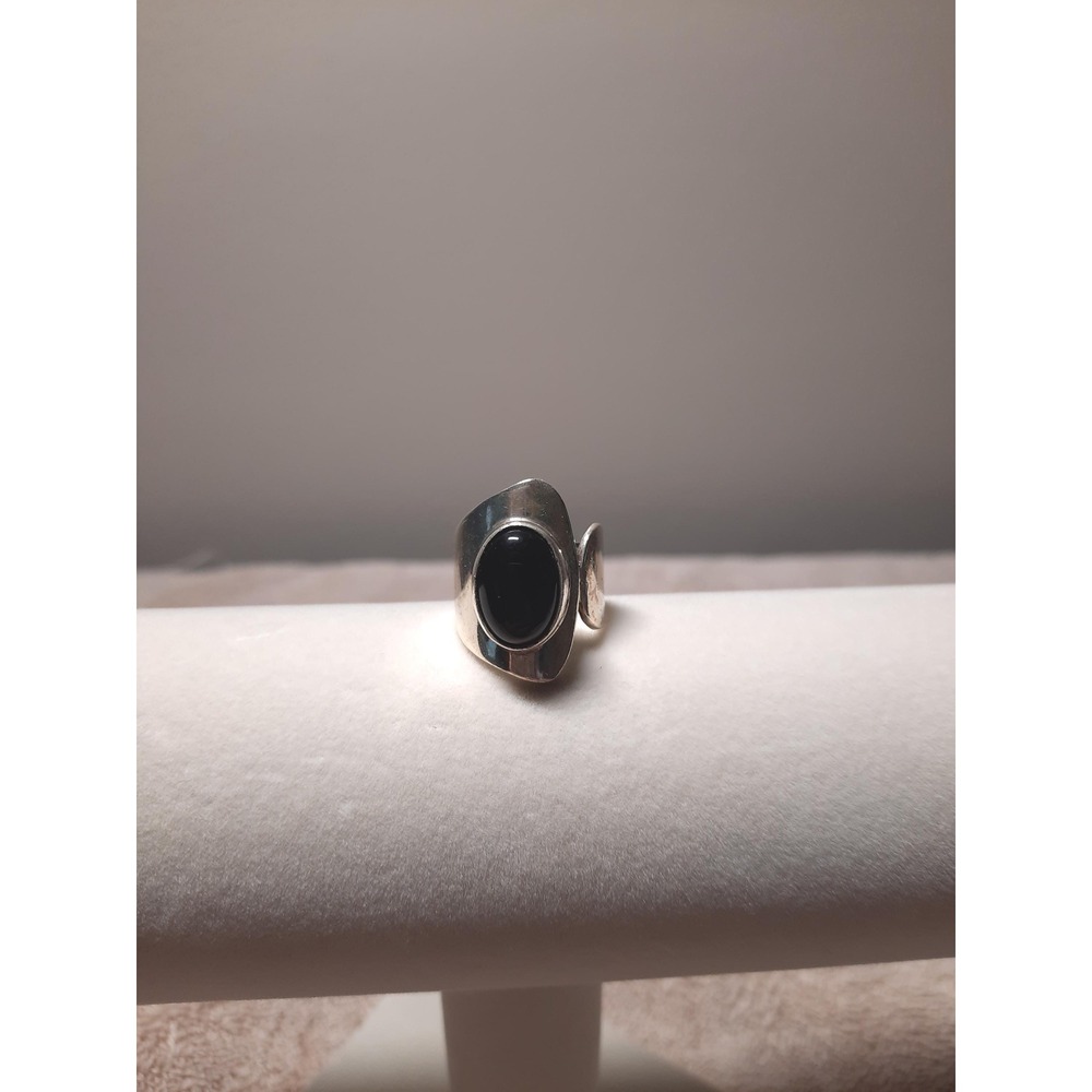 Taxco black onyx ring statement cigar band in sterling silver from Mexico size 5